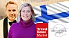 Affisch med två porträtt, finsk flagga och logotyperna Travel News Market och Grand Travel Award.